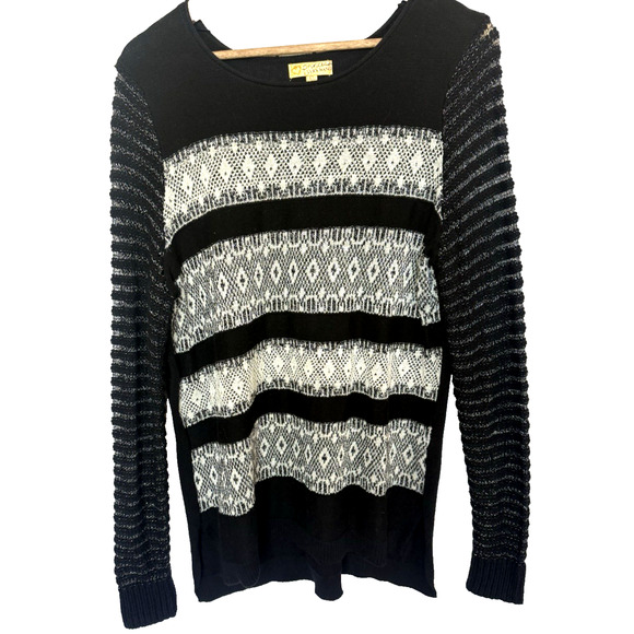 Princess Vera Wang Striped Metallic Knit Sweater Size XL Preppy Holiday Wool - Picture 1 of 13